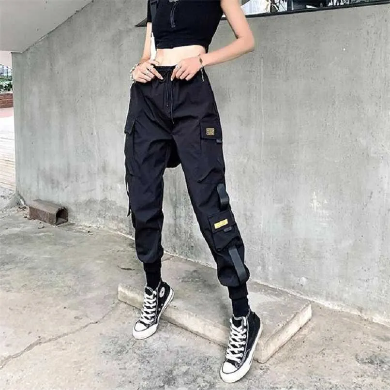 Qweek Punk Japon Streetwear Kargo Pantolon Kadın Harajuku Joggers Sweatpants Baggy Rahat Gevşek Pantolon Kadın Techwear 211112