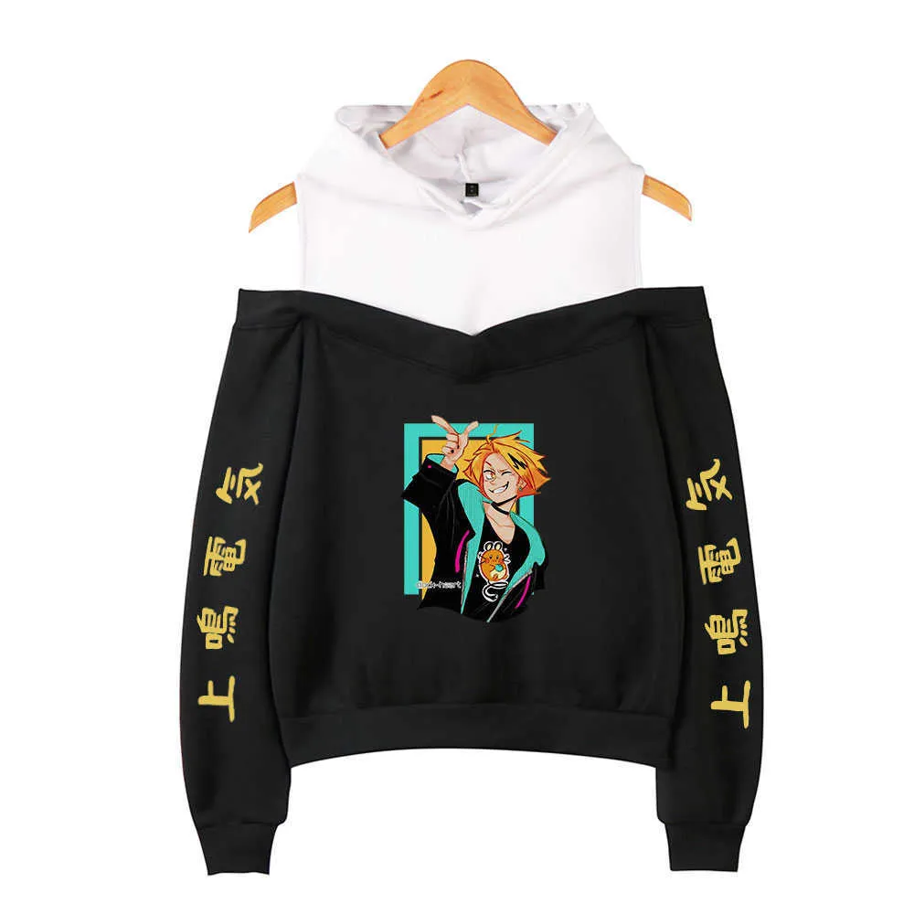 My Hero Academia Hoodies Female Off Shoulder Sweatshirt Women s Pullover Harajuku Streetwear Denki Kaminari Anime Clothes 210803