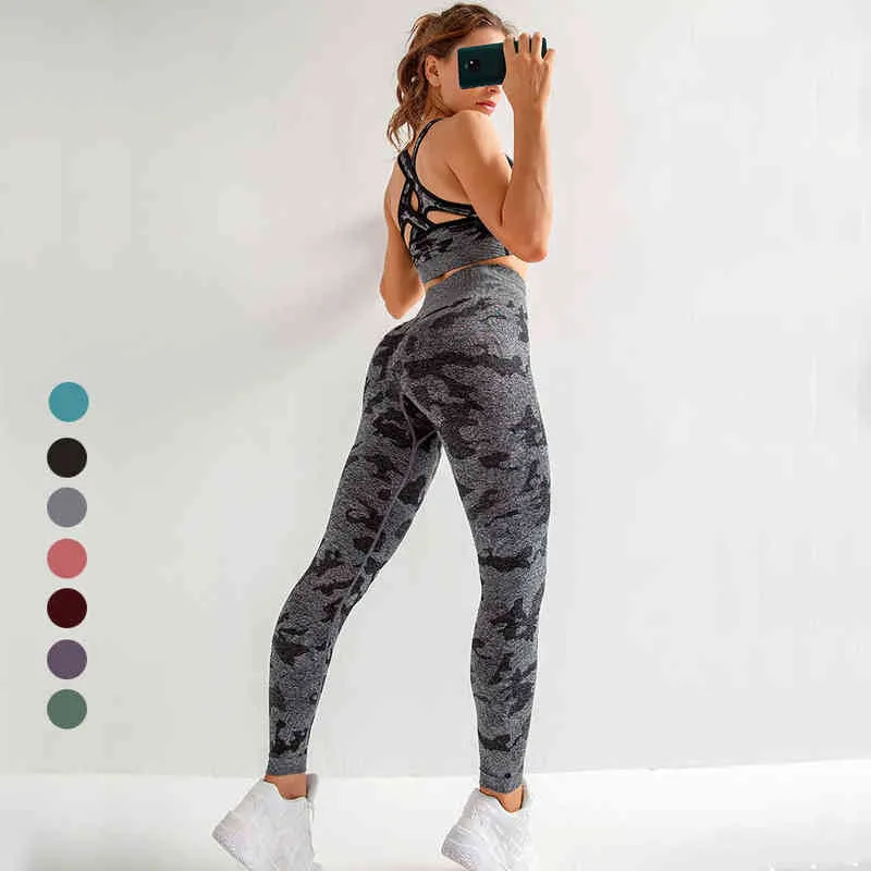 Camo Seamless Leggings High midja Booty Sport Legging Women 2nd Edition Female Scrunch Leggings Yoga Gym Compression Pants Women H1221