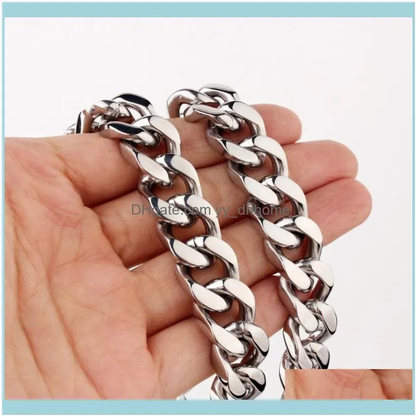 Arrive Polished Punk11/13/15/17MM Cool Jewelry 316L Stainless Steel Curb Cuban Chain Mens Necklace Or Bracelet Bangle 7