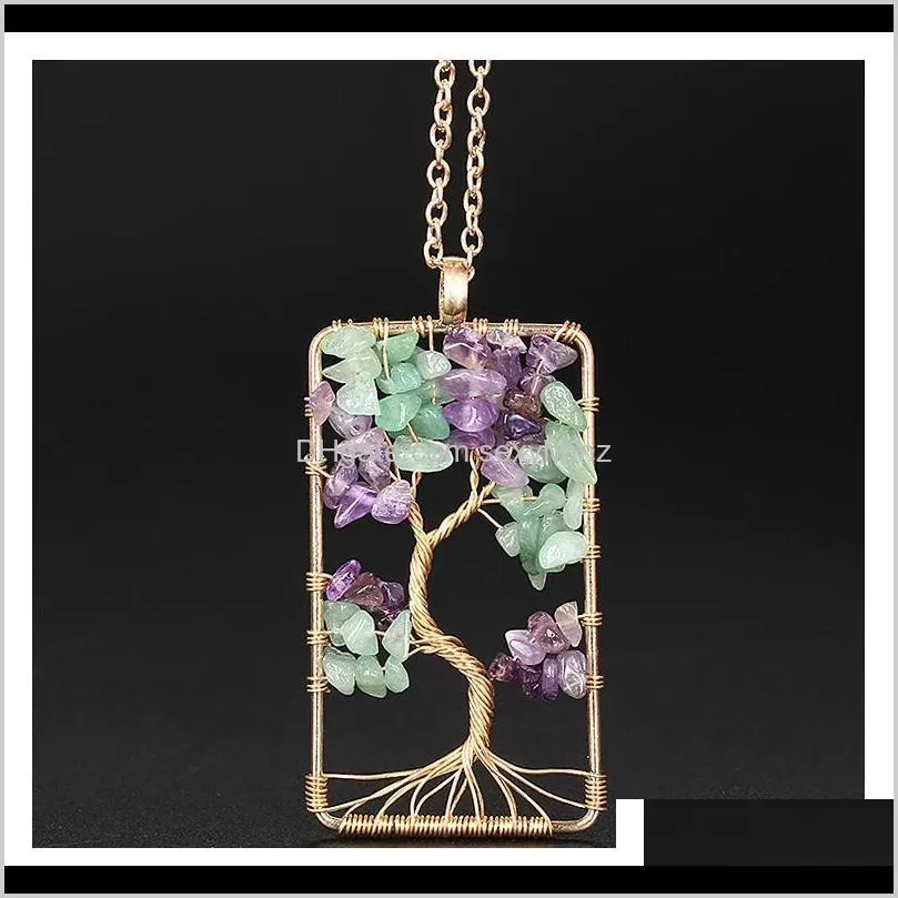 Rock Natural Purple Quartz Stone Pendants Goldmade Gold Color Tree of Life Crystal Cool Coolcle Chain для женщин Qylnsa duvv G6EVW