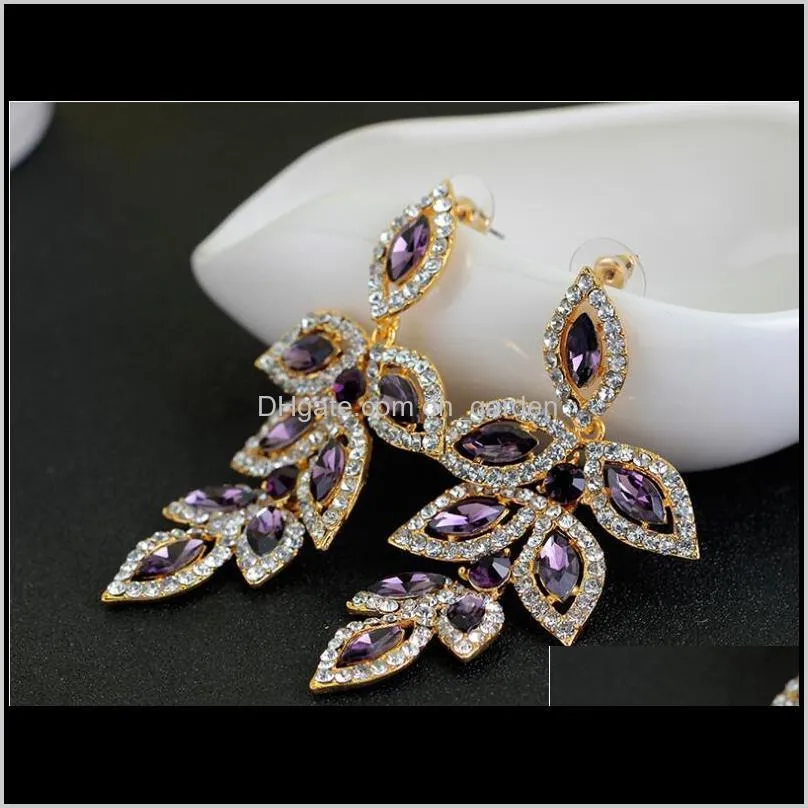 full rhinestone long leaf earring crystal leaves dangle wedding jewelry women prom party studs earrings top quality engagement gift