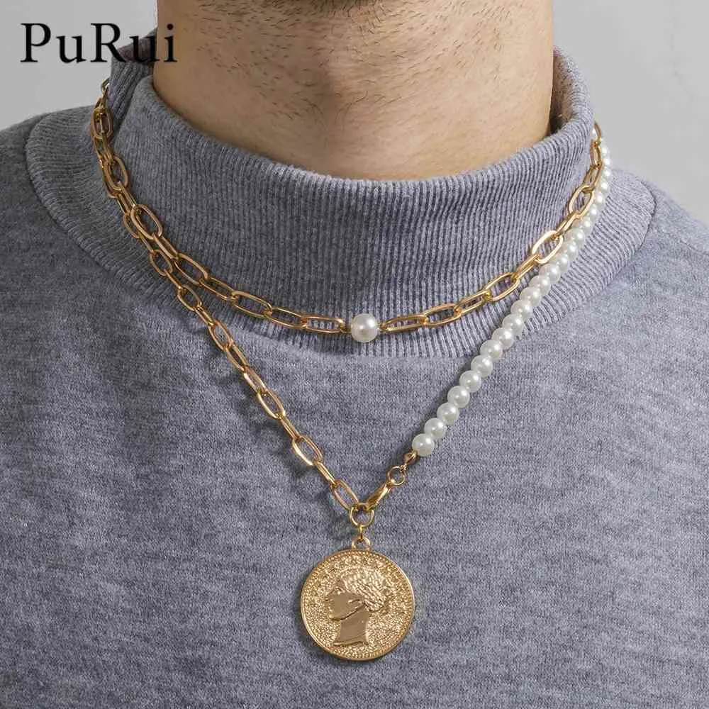 Collier avec pendentif en forme de pièce de monnaie pour hommes et femmes, style Boho, multicouche, en perles, géométrique, ras du cou, Bijoux gothiques, tendance