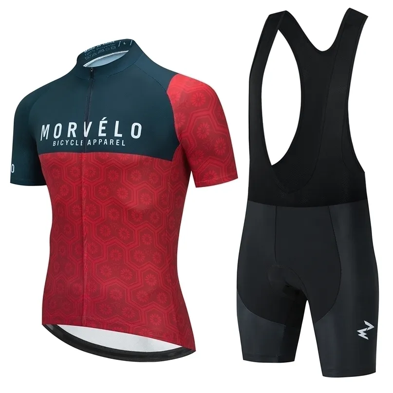 Wielertrui Sets Zwart MORVELO Fiets Team Korte Mouw Maillot Ciclismo Heren Wielertrui Zomer Ademende Kleding Sets 240327