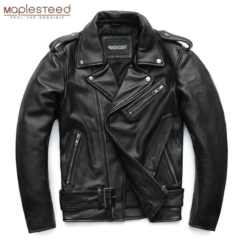 MAPLESTEED Classique Moto Vestes Hommes Veste En Cuir 100% Naturel Vachette Épais Moto Veste Hiver Manches 61-67 cm 6XL M192 211101