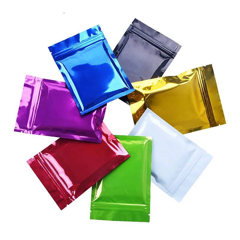 300pcs Flat Bottom Glossy Aluminum Foil Zip Lock Packaging Bag Resealable Coffee Snack Powder Beans Cereals Corn Heat Sealing Trial Gift Pouches