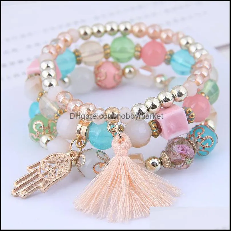 5 Colors Bohemian Stretch Beaded Bracelet for Women Girls Multilayer Stackable Bracelets Set Strand Bangles Statement Jewelry
