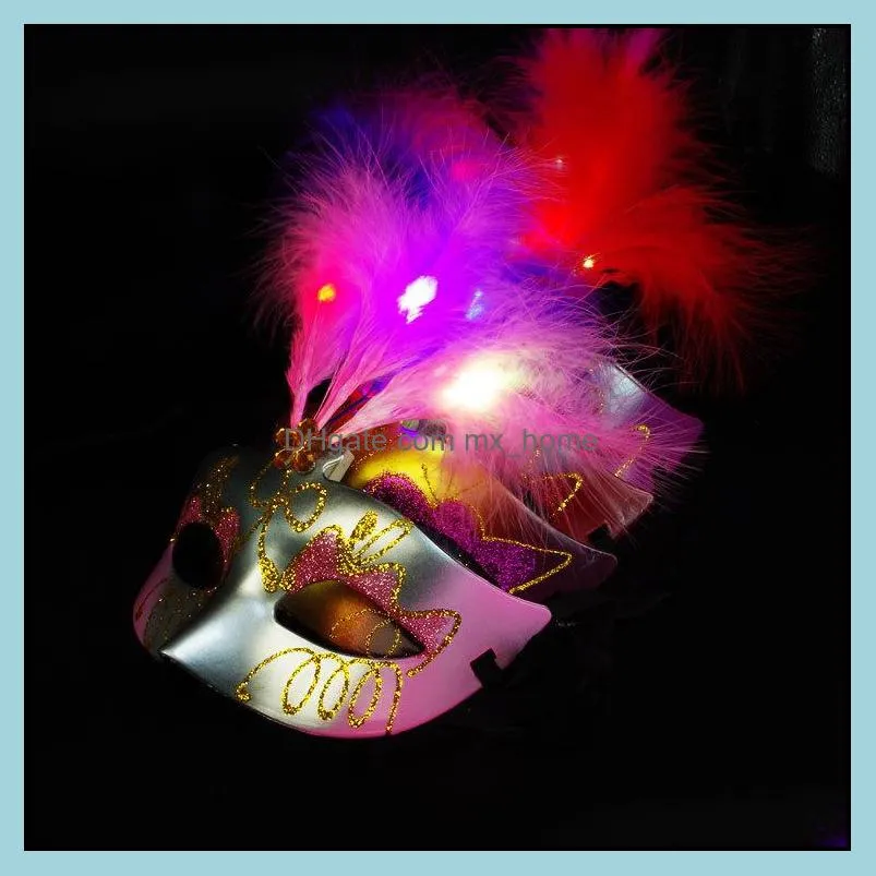 Colorful Luminescent Feathered Mask Glittering mask Princess Venetian Half Face mask For Masquerade Cosplay Nightclub Party Christmas