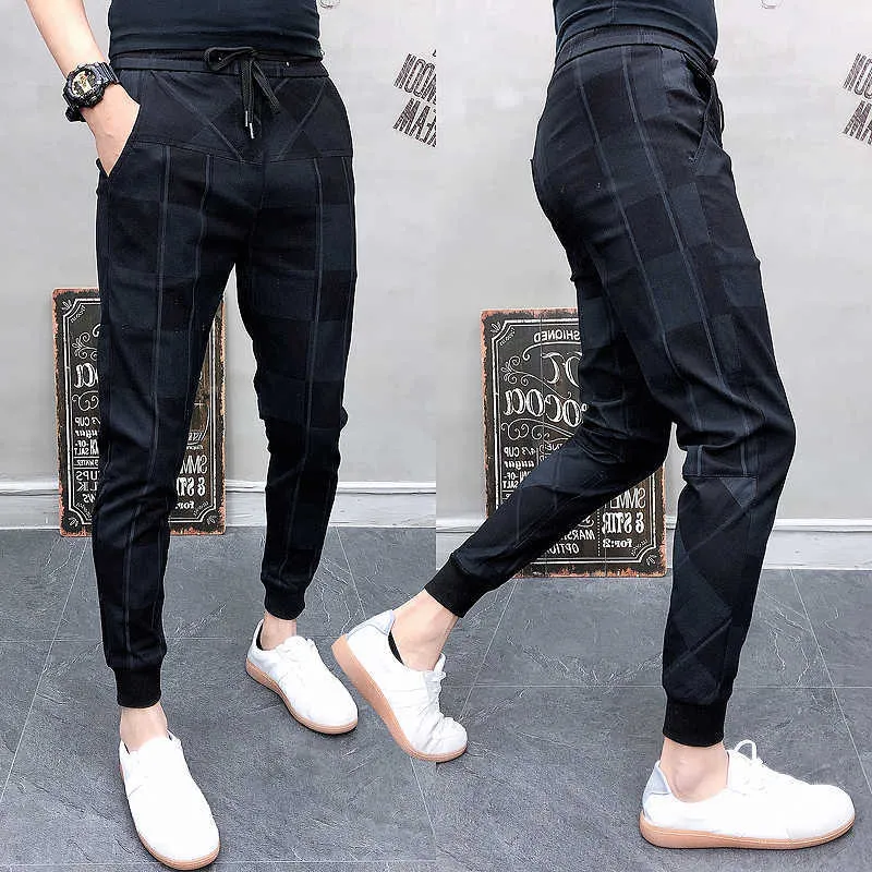 Autum Erkek Joggers Pantolon Kalça Pop Casual Kalem Pantolon Sweatpants Pantolon Streetwear Ekose Siyah Harem Pantolon Artı Boyutu 210707