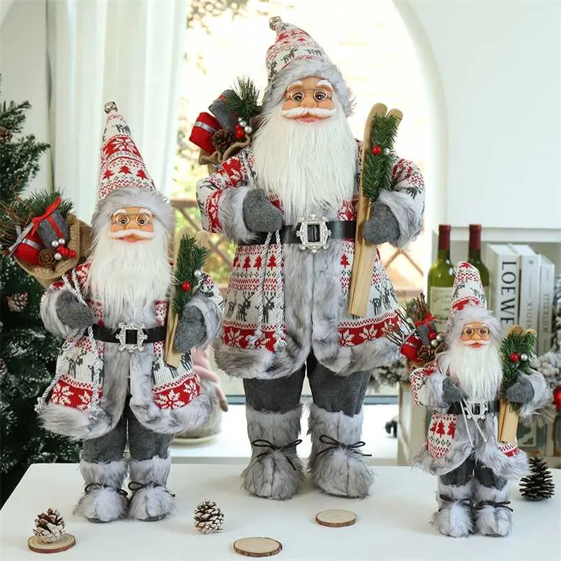 2022 Decorazioni natalizie per la casa Bambola di Babbo Natale 60/45/30 cm Anno Regali per bambini El Coffee Shop Vetrina Ornamenti 211104