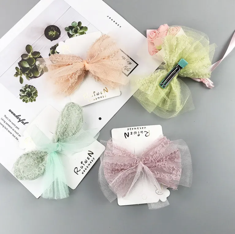 Coreano Mesh Bow Barrettes Fresco Ducks Cabelo Acessórios Doce Princesa Headdress