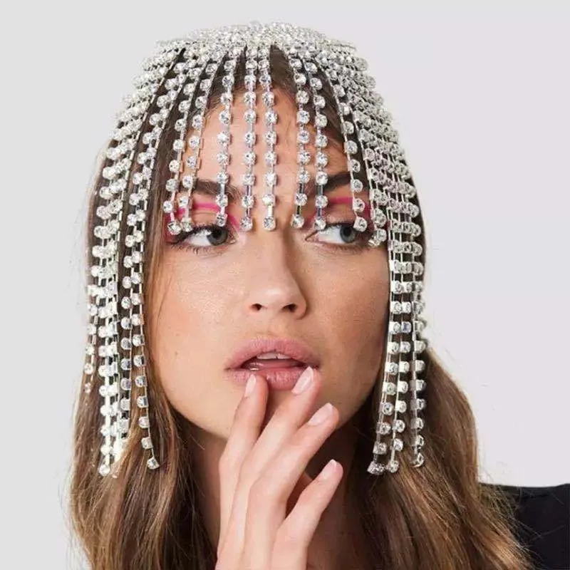 Luxo Romântico Casamento Rhinestone Fringed Testa Corrente Brilhante Cristal Headband HeadDress Acessórios De Cabelo Nupcial Presentes De Jóias