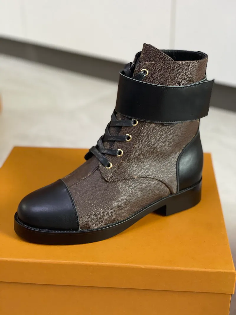 Women Heel Snow Boots Leather ankle boot chunky heel Martin shoes Print Leather Platform Desert Lace-up Boot 5cm with box