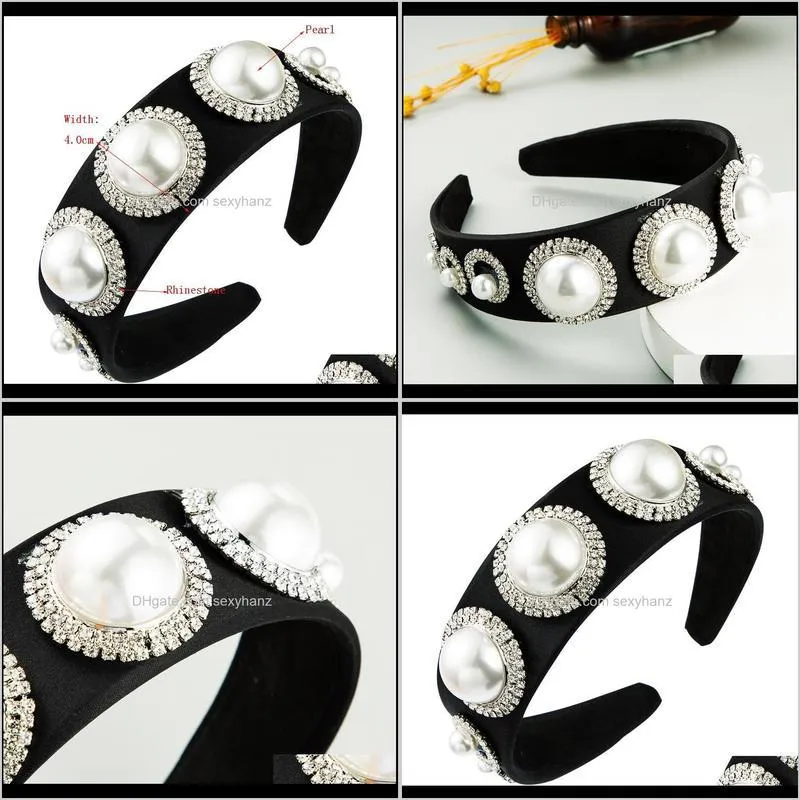 Entrega de jóias da cabeça de jóias 2021 Retro Europeu e American Hair Band Women Rhinestone Big Pearl Bridal Head Band Hair Fomens Exagerado