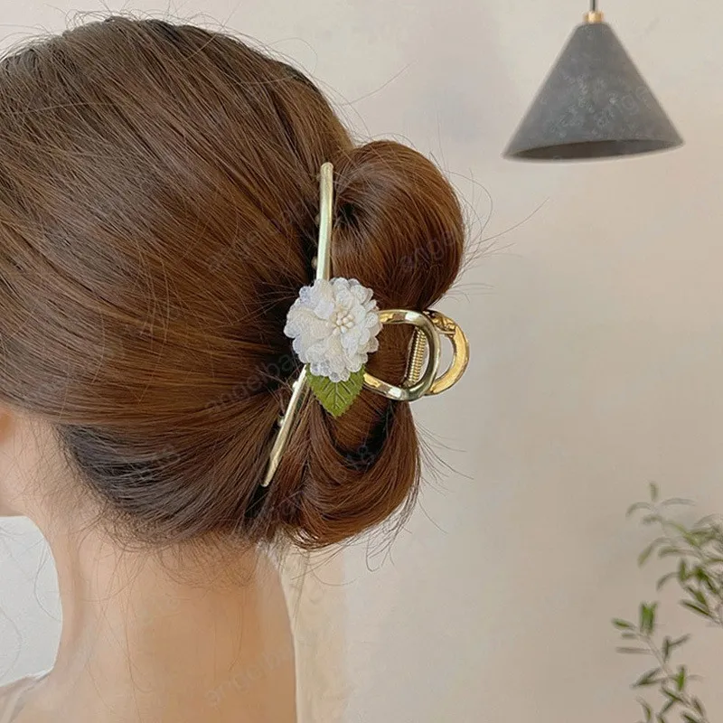 Exquisite Women Elegant Rose Flower Hair Claw Fabric Hair Clips Metal Headband Hairpin Fashion Retro Hair Accessories Oranment
