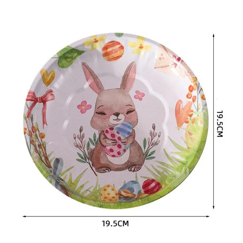 Cartoon Rabbit Fruit Plate Easter Day Kids Gift Iron Nut Tray Decorative Snack Plate Kitchen Fruit Storage Tray 19.5cm LX4616