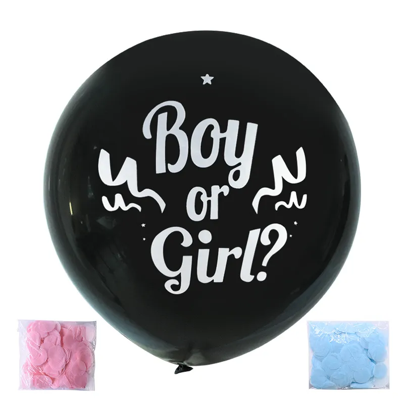 1 pc 36inch menino ou menina balão preto látex balão com confete gênero revelar globos bebê chuveiro gênero revelar decoração festa