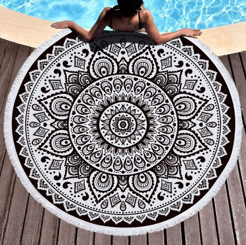 Round Beach Towel Indian Mandala Tapestry Microfiber Bath Towels beaech Women Shawl Yoga Mat with Tassel Picnic Rugs DSL-YW2314