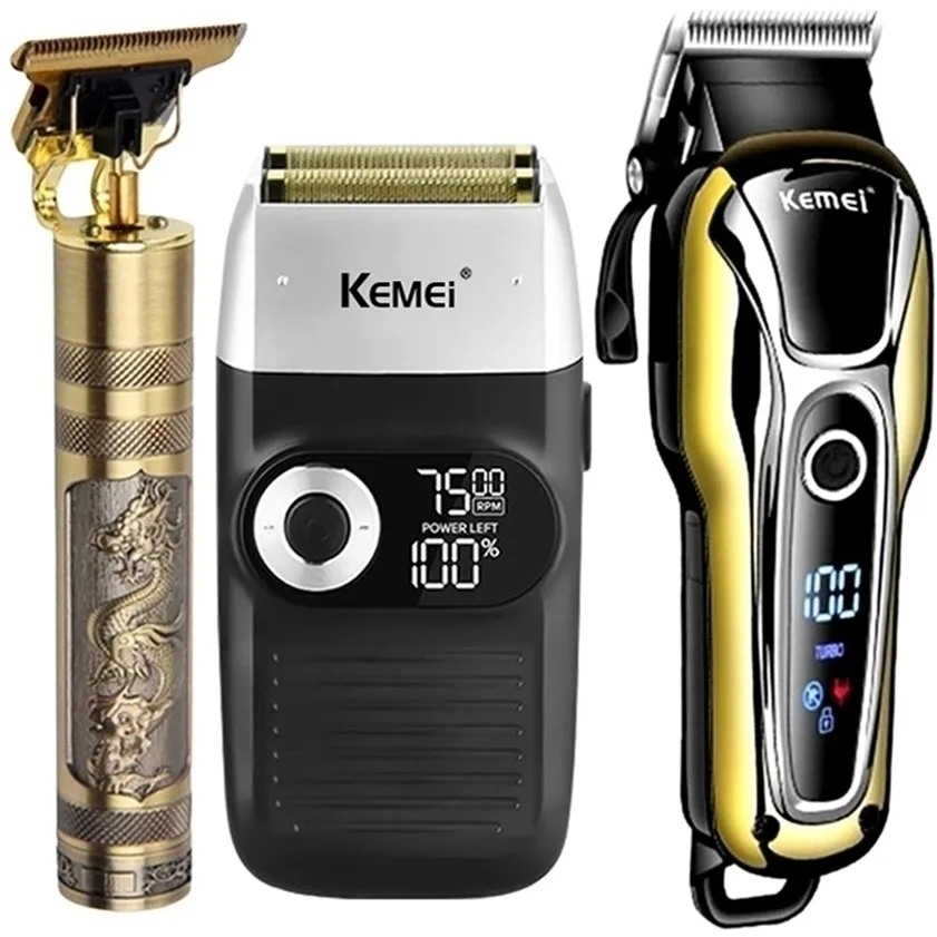 Kemei Clipper Electric Hair Trimmer för män Shaver Professionella Mäns Skärmaskin Trådlös Barber Trimmer 220216