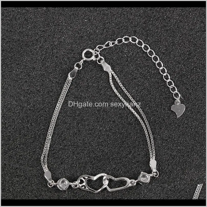 women tibetan silver heart design bracelet fashion crystal hand chain jewelry creative bracelet hand decor (white trendy)