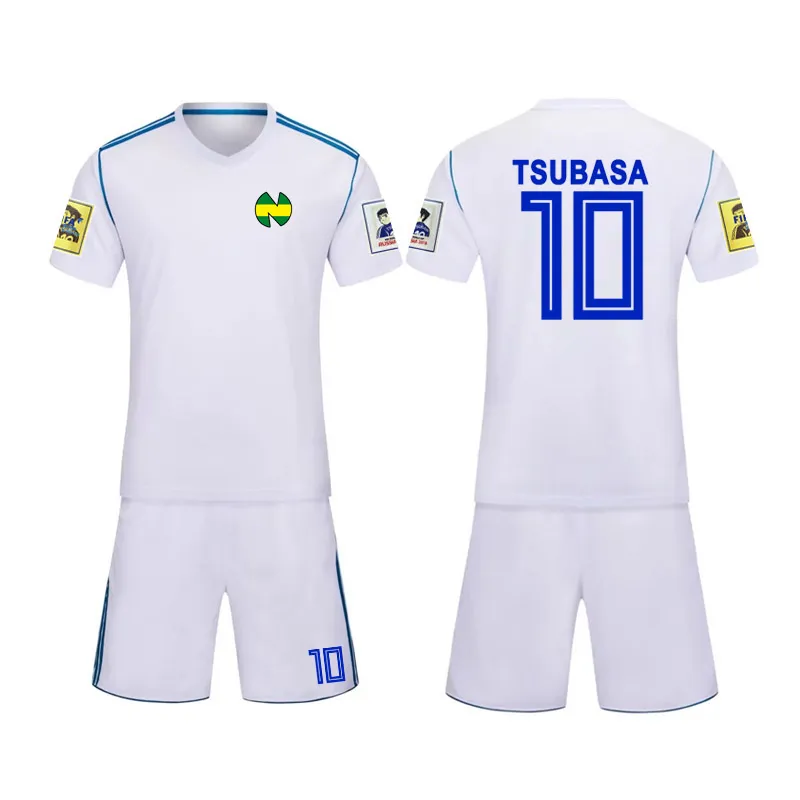 Tamanho infantil/masculino, traje cosplay do capitão Tsubasa, kits japão frança espanha Ozora Oliver Atom Camisas de futebol brancas