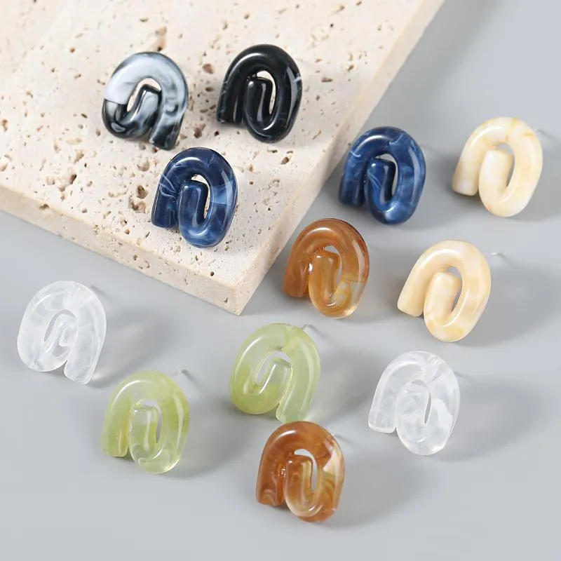 Stud Korean Colorful Resin Acrylic Crimp Earring For Women Girls Fashion Wholesale Simple Rainbow Plastics Gift