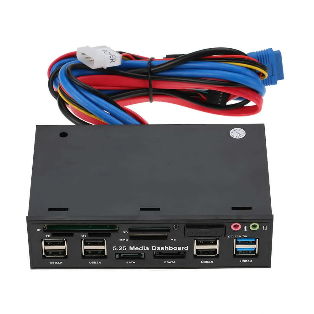 Multifuntion 5.25 "Media Painel de Cartão do Dashboard do Mídia USB 3.0 Hub Esata Sata Painel frontal para drives ópticos Bay SD MS CF TF M2 MMC MS Leitor de cartões