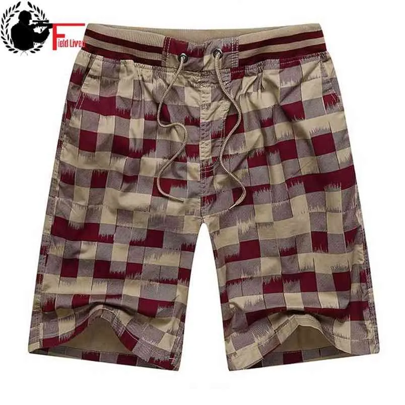 Bermuda Male Summer Elastic Waist Mens Plaid Shorts Classic Design Breeches Cotton Casual Beach Short Pants Big Size 44 210629