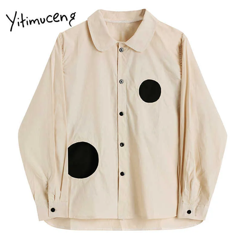 Yitimuceng Dot Blouse Femmes Bouton Up Chemises À Manches Longues Col Rabattu Droite Solide Printemps Coréen Mode Tops 210601