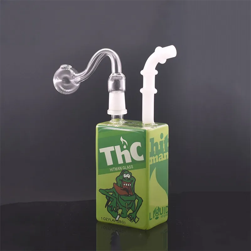 Cachimes de cachimbo de cachimbo de cachorro protetor colorido HITMAN Caixa de suco de vidro Bong Bonchy Copo de vidro Bubbler Tubulações de água com tigela de 14mm