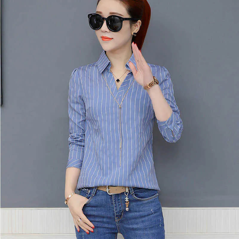 Women Spring Summer Style Chiffon Blouses Shirts Lady Casual Office Work Wear Striped Blusas Tops Feminina DF1562 210609