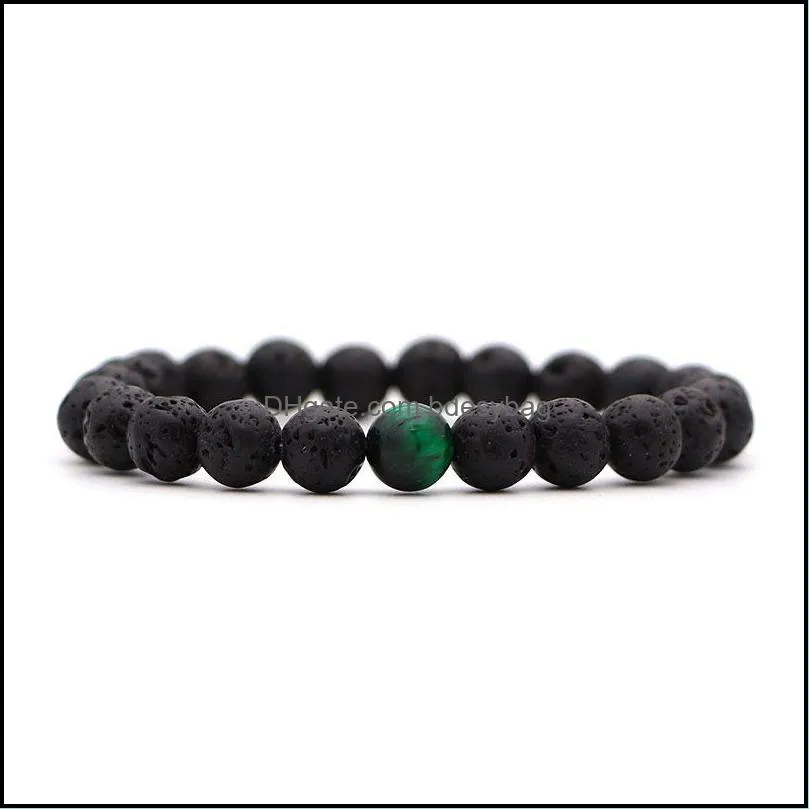 Beaded, Strands 8MM Green Tiger`s Eye Stone Black Lava Essential Oil Diffuser Bracelet Balance Yoga Pulseira Feminina Buddha Jewelry