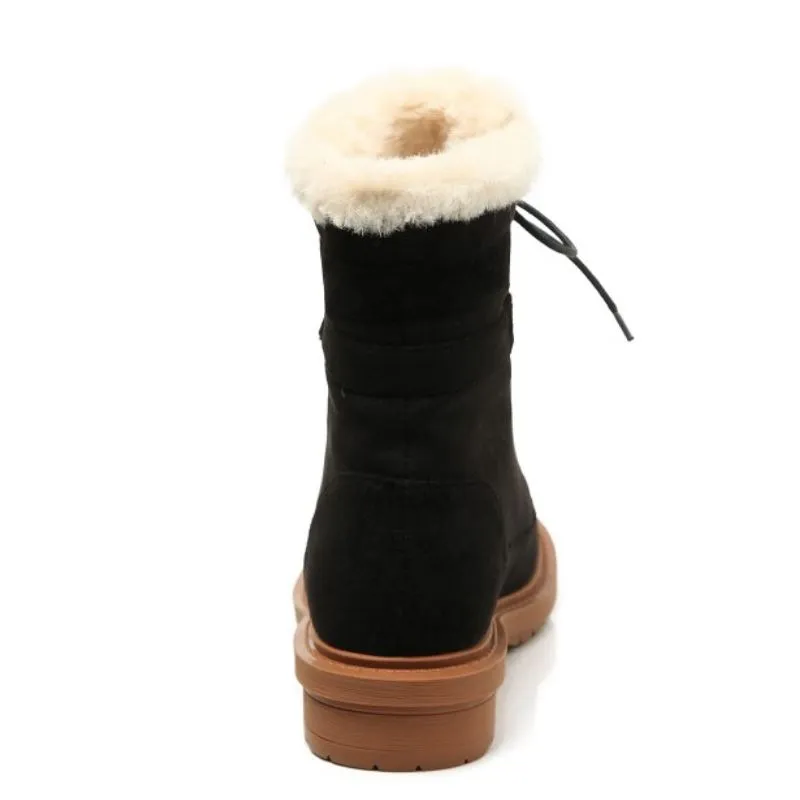 Kadın Ayak Bileği Kar Botları Metal Toka Ayakkabı Sürüsü Yuvarlak Ayak Flats Peluş Kürk Sıcak Çizmeler Kış Boyutu 34-39