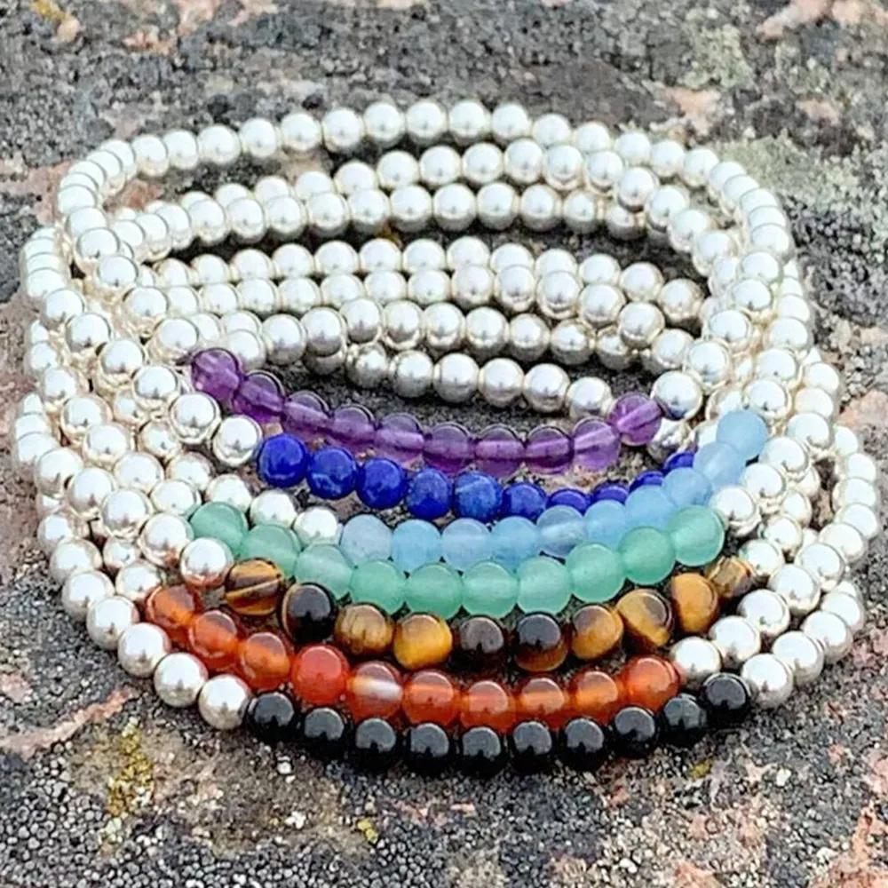 MG1258 Novo Design Sete Chakra 4mm Pilha Pilha Pulseira Balanço Alinhamento Pulseira Moda Mulheres Yoga Mala Jóias