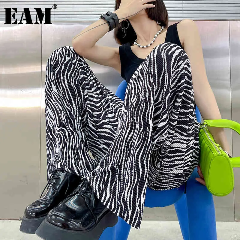 [EAM] High Elastic Waist Striped Zebra Pattern Tie Dye Wide Leg Long Trousers Pants Women Fashion Spring Autumn 1DD7925 21512