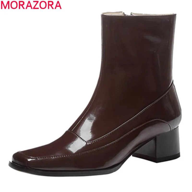 MORAZORA arrivée mode femmes bottes med talons bout carré dames chaussures automne hiver couleur unie bottines 210506