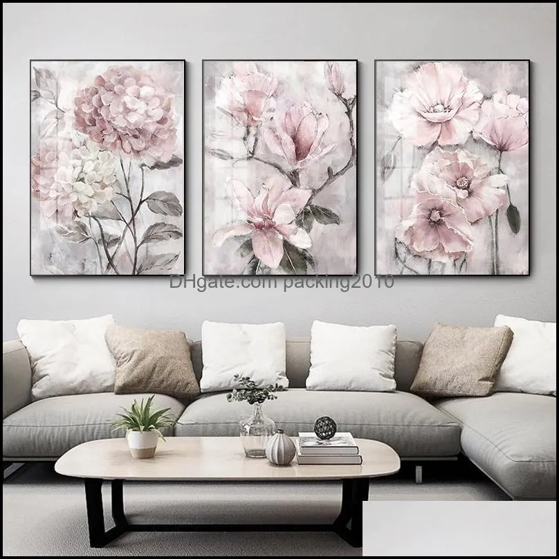Flowers Wall Art Canvas Paintings Pink Floral Posters Prints For Nordic Bathroom Living Room Home Decor Wall Pictures Farmhouse
