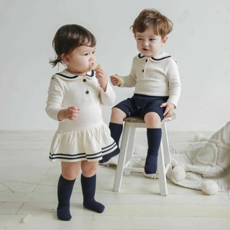 아기 소년 소녀 옷 형제 자매 일치하는 복장 유아 소년 Jumpsuit Romper 스페인 소녀 코튼 드레스 태어난 바지 210722