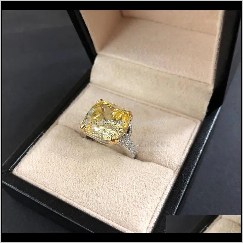 925 sterling silver sparkling square pink yellow white ring high carbon diamond ring women jewery gifts