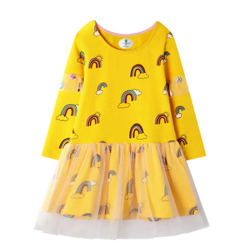 Z Długim Rękawem Rainbow Girls Sukienka Odzież Party Tutu Dresses Baby Suknie Bawełniane Księżniczka Cute Urodziny Prezent Halloween Kid Dress Q0716