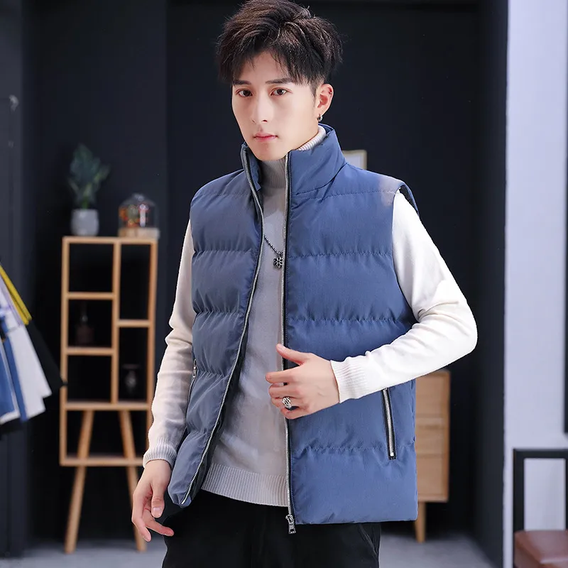 Men s Vest Winter Down Casual Waistcoat Sleeveless Jackets Men Oversized Warm Cotton Padded Thick Mens Clothing Slim Pocket 210524