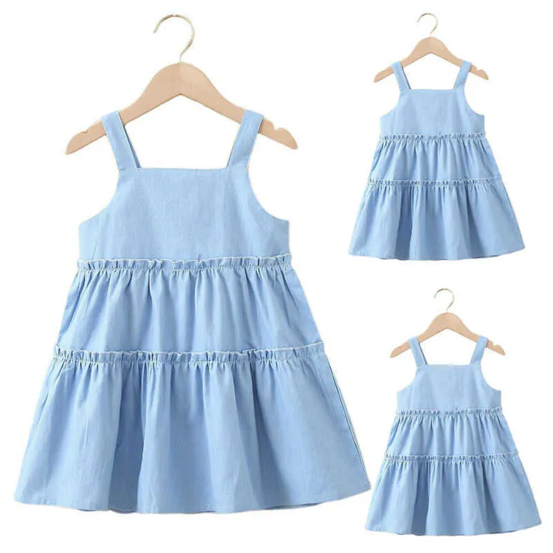 Barn tjejer ärmarbaggy vanlig tank klänningar sommar semester casual blue vest sundress x0803