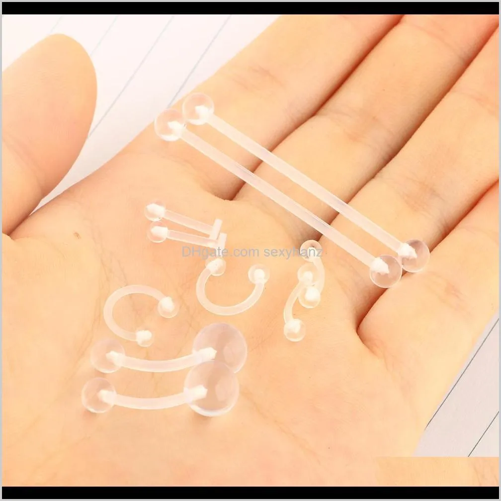 clear lip stud belly button rings cartilage retainer 16g 14g nose piercing flexible acrylic bioflex industrial bar