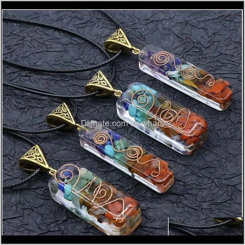 Retro Reiki Healing Colorful Chips Stone Natural Chakra Orgone Energy Pendant Necklace Pendulum Amulet Orgonite Crystal qylZHJ