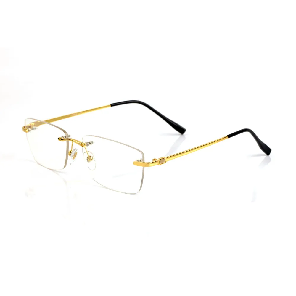 Gafas de sol de diseñador Anteojos marcos patillas con forma rectangular sin marco de metal sin marco para hombres, mujeres, accesorios para anteojos, anteojos recetados