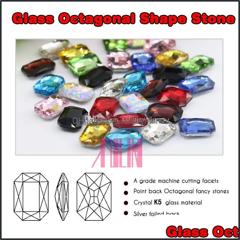 6x8mm Good quality stone Octagonal Shape 100pcs/bag Glass K5 Point Back Fancy Stone Silver Foiling Gemstone (10 Different Color