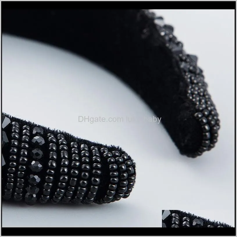 straight za hair band women`s high-end simple wide-brimmed handmade beaded sponge with black crystal headband