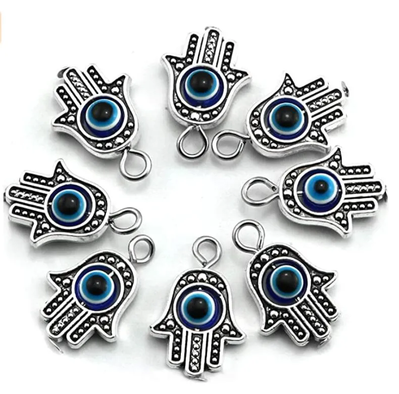 Antique Silver Gold Fatima Symbol Charms Hamsa Hand 13x20mm avec Blue Hamsa Evil Eye Pendentif pour DIY Collier Bracelet Fabrication de Bijoux En Gros