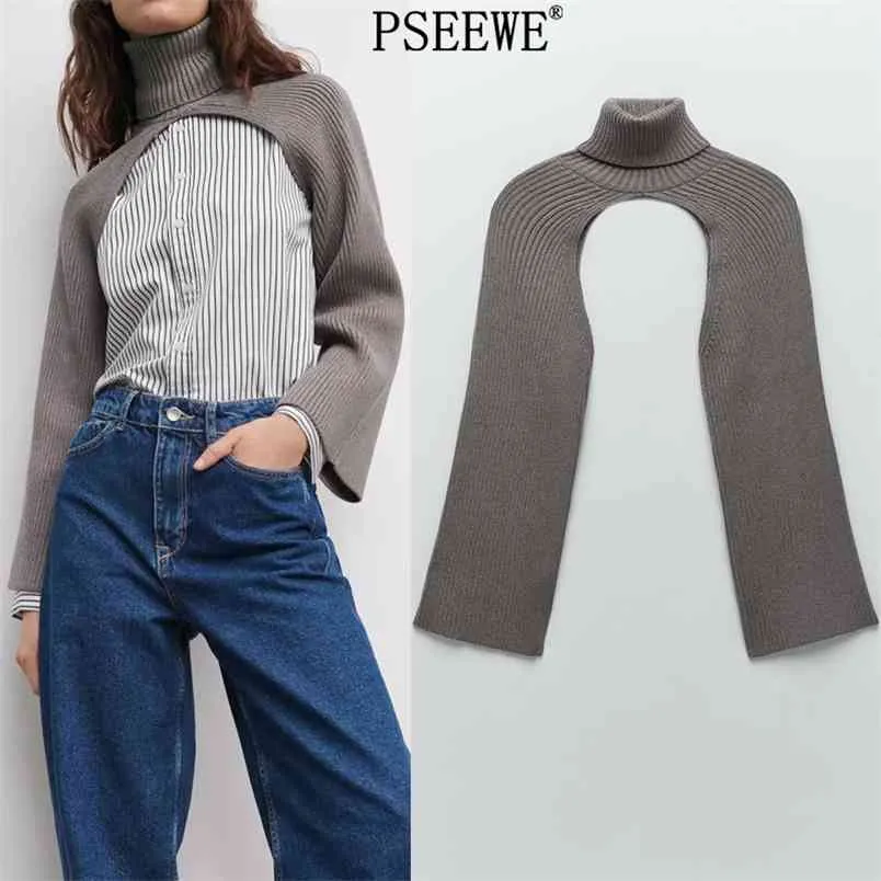 Fashion Arm Warmers Turtleneck Knitted Women Sweater Wide Long Sleeve Rib Knit Top Female Warm Tunic Chic Pullovers 210519