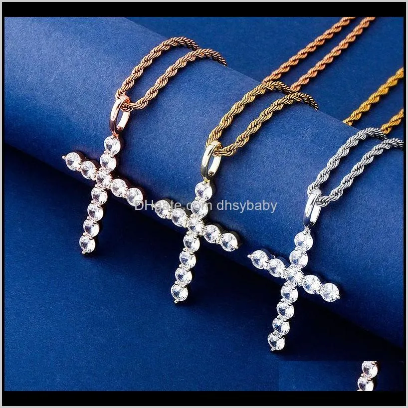 Necklaces & Drop Delivery 2021 Designer Jewelry Hip Hop Cross Pendant Women Mens Necklace Luxury Charms Diamond Iced Out Pendants Rose Gold S